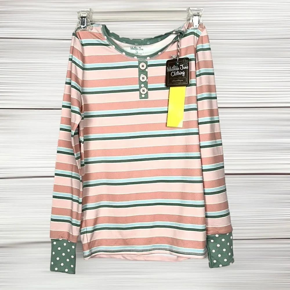 NWT Matilda Jane Cozy Soft Striped Polka Dot Pajamas Top Long Sleeve size 14